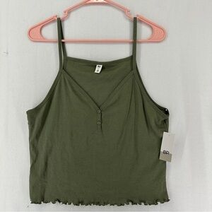 NWT BP. Tank Top Button 100% Cotton Womans Size XL Green